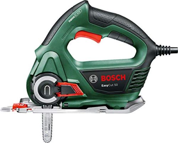 Bosch EasyCut 50 - Sierra (Tecnología NanoBlade, hoja de sierra, tapa protectora, protección contra astillas y maletín, 500 W)